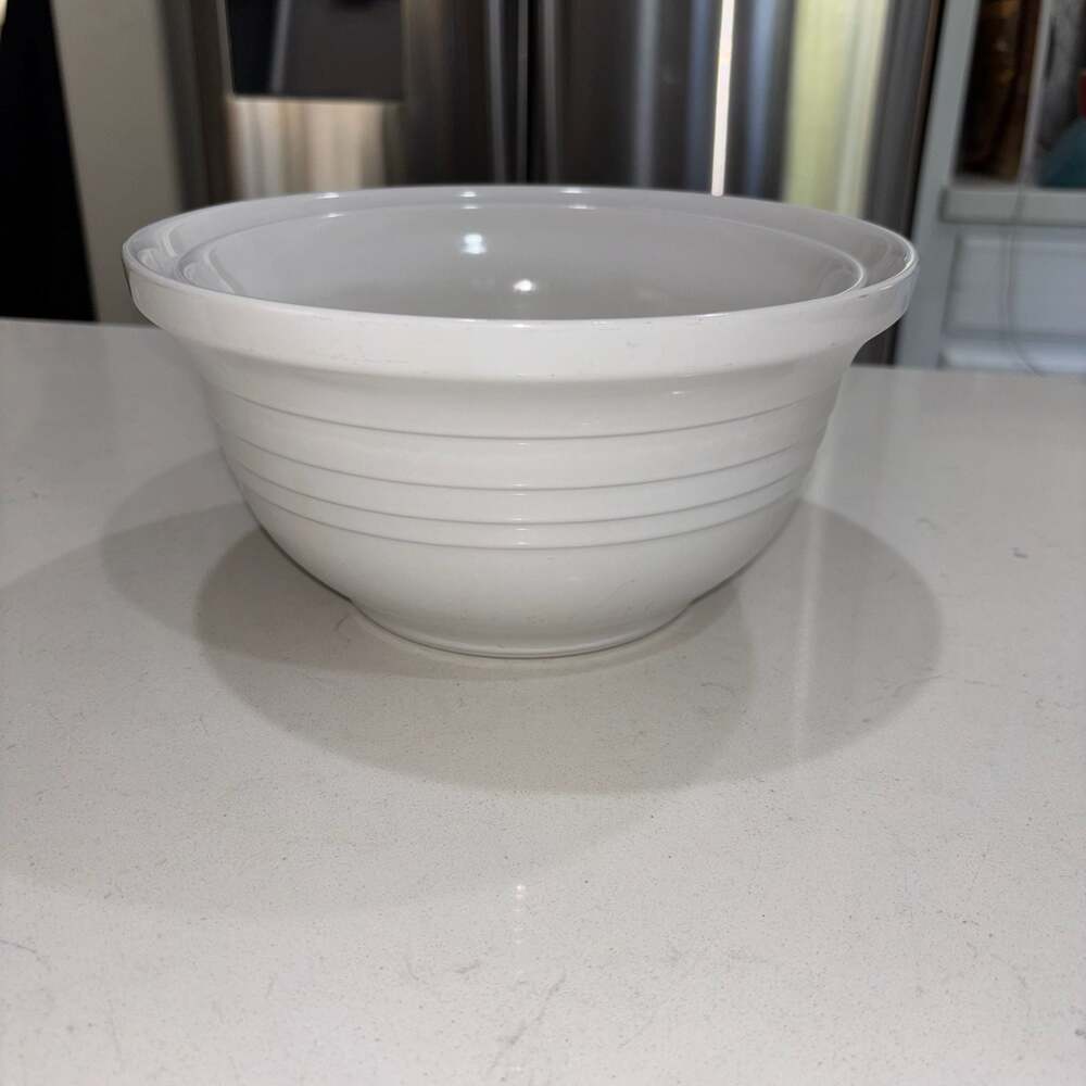 Vintage Over and Back White Stoneware Ribbed Nesting Mixing Bowls Set of 2